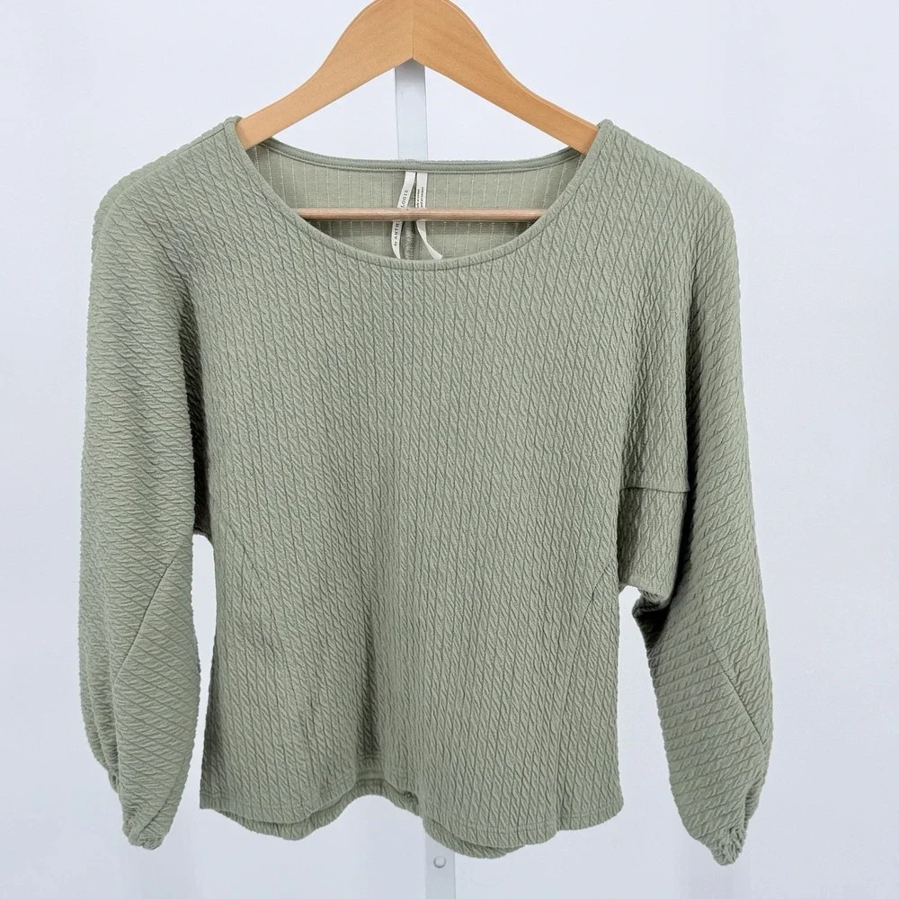Anthropologie Women's Green Arya‎ Textured Puff Sleeve Top Blouse Size Small